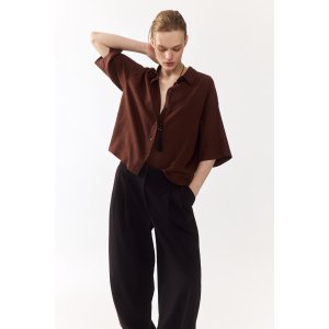 H&M  女士棕色亚麻混纺宽松衬衫