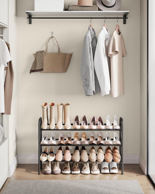 3-Tier Adjustable Metal Shoe Rack Ink Black