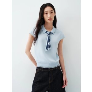 PEACEBIRD 女士短袖可拆卸丝巾Polo 衫