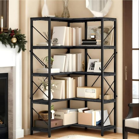 DWVO L-Shaped 5-Tier Bookshelf Grey