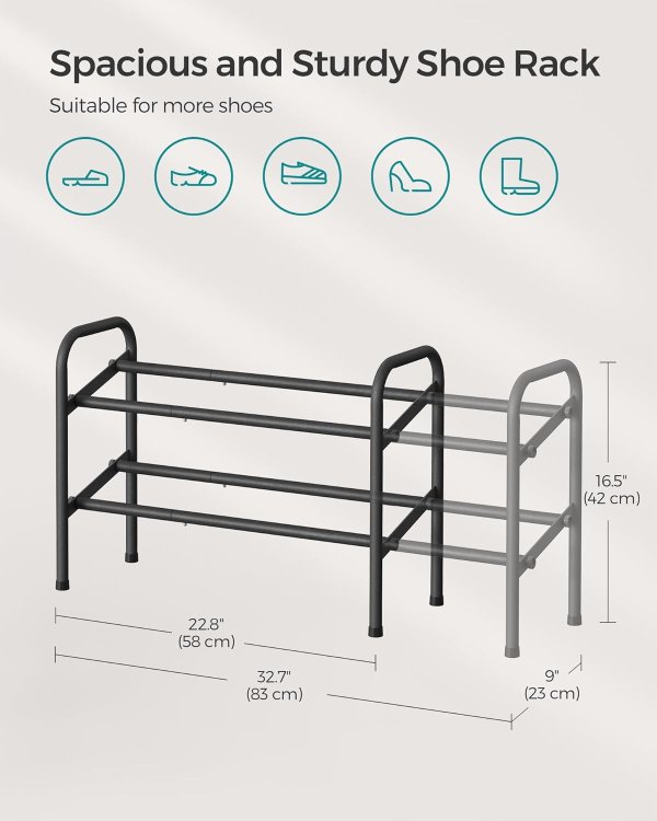 Expandable Shoe Rack 2-Tier Black