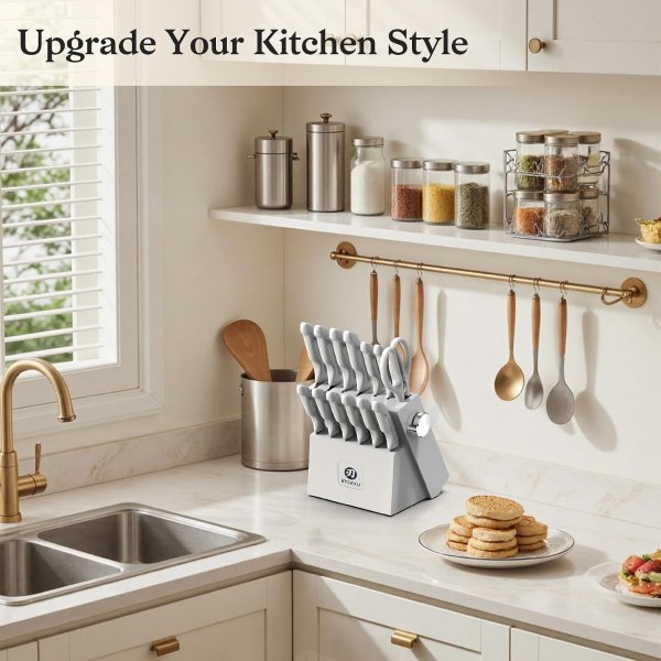 imarku 14-Piece Stainless Steel Kitchen Knife Set White