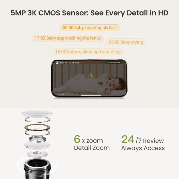 Monai 3K UHD 婴儿监视器 6倍变焦