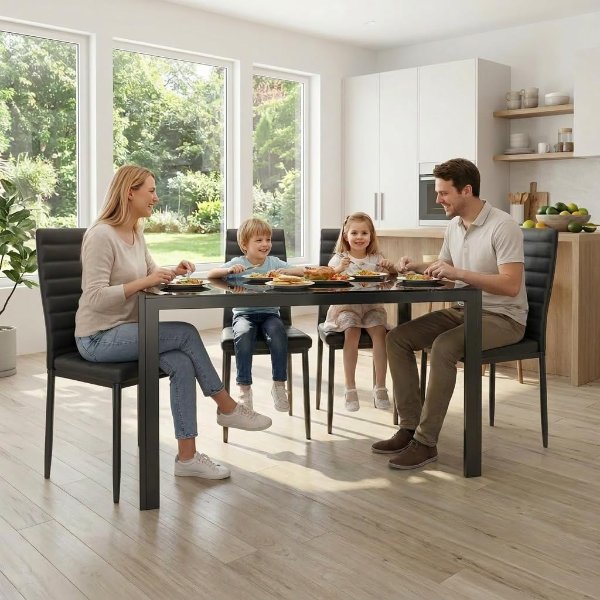 Gizoon Glass Dining Table Set 5-Piece PU Leather