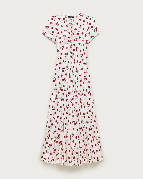 Short-sleeve slip dress in cherry print