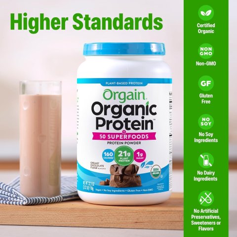 Organic Protein Powder Chocolate Fudge 2.02 lb