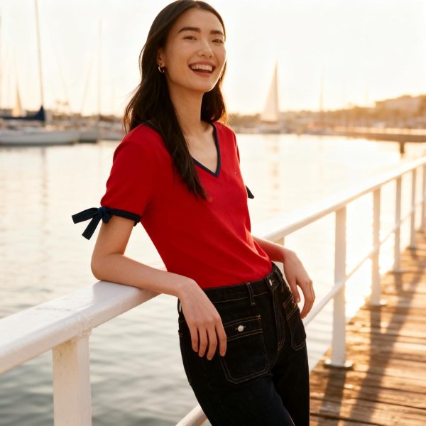 Tommy Hilfiger 女士棉质V领短袖T恤