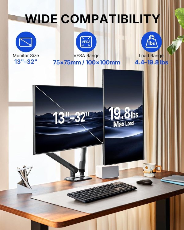 FlowLift Pro Dual Monitor Mount 13–32 Inch