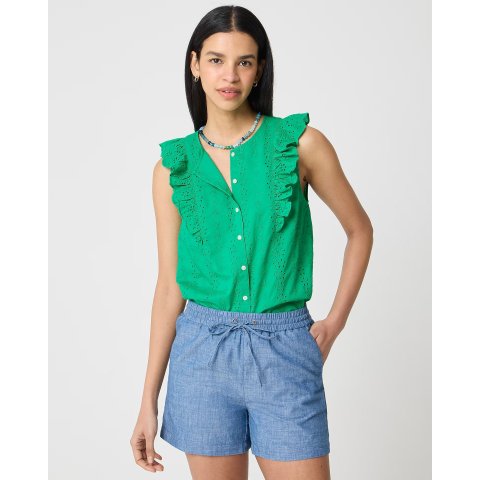Factory Eyelet Flutter-Sleeve Top for Women
