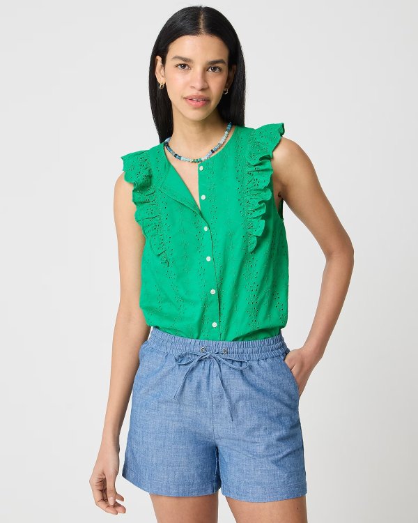 Factory Eyelet Flutter-Sleeve Top for Women