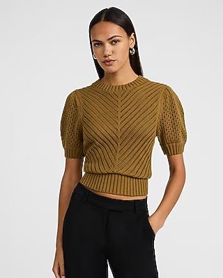 Open Stitch Crew Neck Short Sleeve Sweater