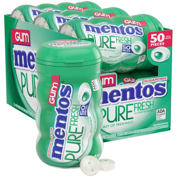 Mentos Pure Fresh Sugar Free Gum Spearmint 50 Pieces