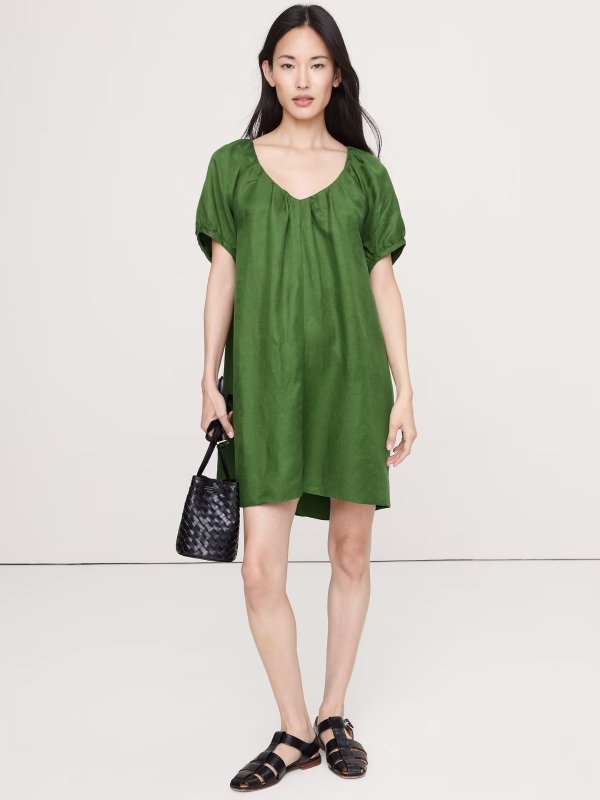 Banana Republic Viscose-Linen Puff-Sleeve Mini Dress