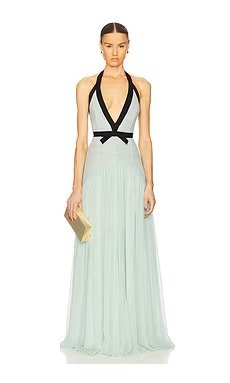 The Siren Silk Chiffon Dress Mint Black
