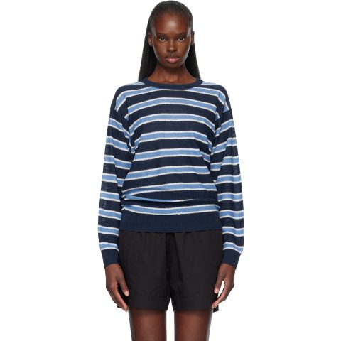 Blue Stripe Round Pullover Sweater