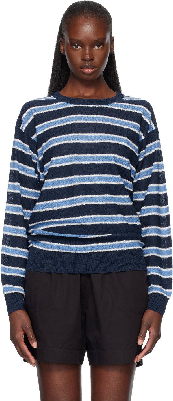 Blue Stripe Round Pullover Sweater