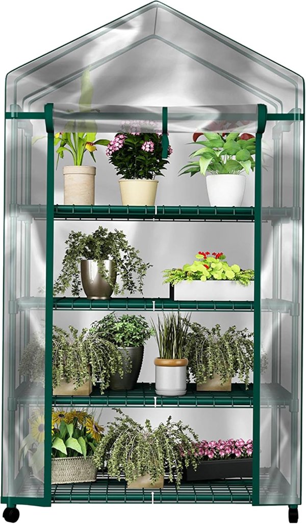 4 Tier Mini Greenhouse with Wheels PVC Cover