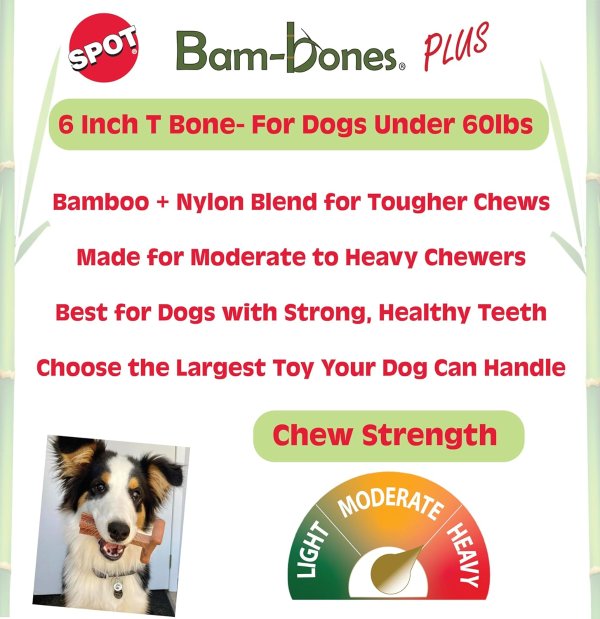 SPOT Bam-Bones T-Bone Dog Chew Bamboo Fiber 6 Inch