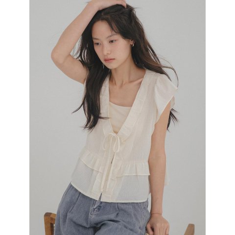 TILLIDIE TISU08BL02 荷叶边V领衬衫 黄