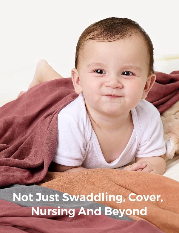 Momcozy Muslin Swaddle Blankets 4-Pack Warm Amber 47x47 Inch