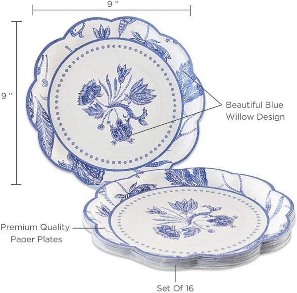 Kate Aspen Blue Willow Paper Plates 16 Pack