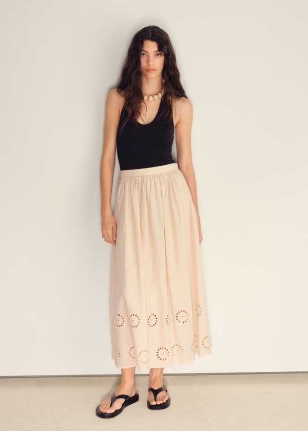  Women’s Cotton Skirt Embroidered Hem