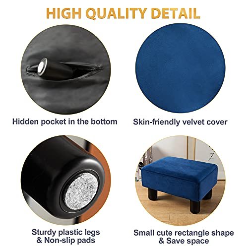 LUE BONA Velvet Rectangle Foot Stool Navy