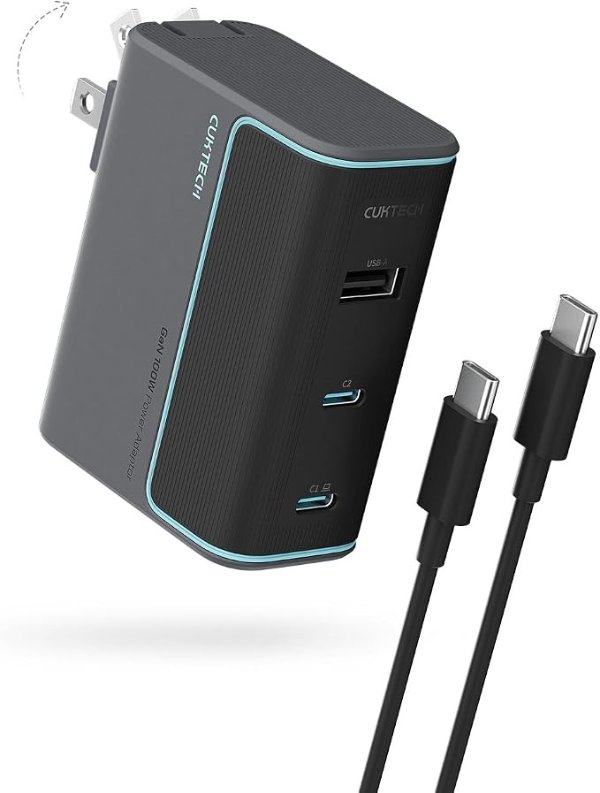 CUKTECH 100W GaN USB-C Fast Charger 3-Port with 240W Cable