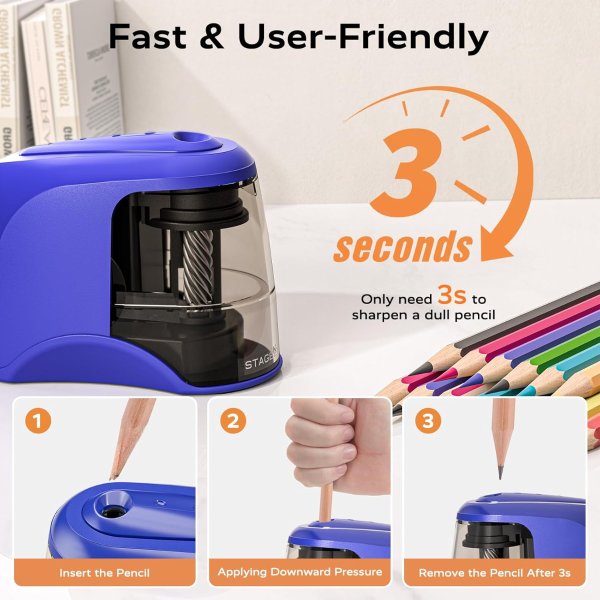 STAGEEK Electric Pencil Sharpener Blue 6-8mm