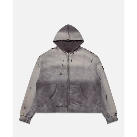Heavy Washed Zip Up Hoodie Black
