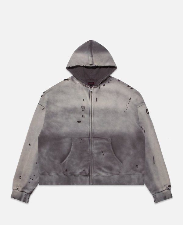 Heavy Washed Zip Up Hoodie Black