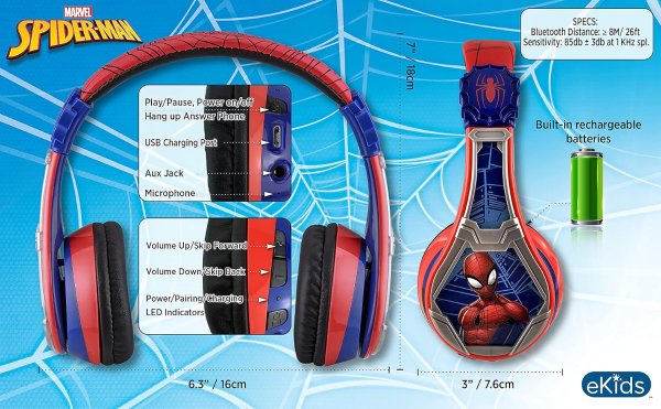 Spiderman 儿童蓝牙耳机 带麦克风