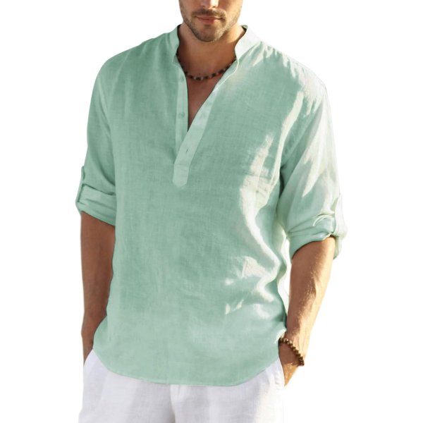 COOFANDY Men s Cotton Linen Long Sleeve Henley T-Shirt