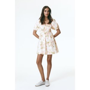 H&M  泡泡袖花卉连衣裙 粉色