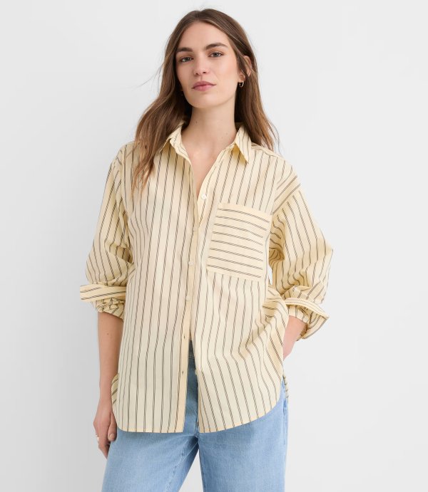 Poplin Striped Oversized Pocket Shirt