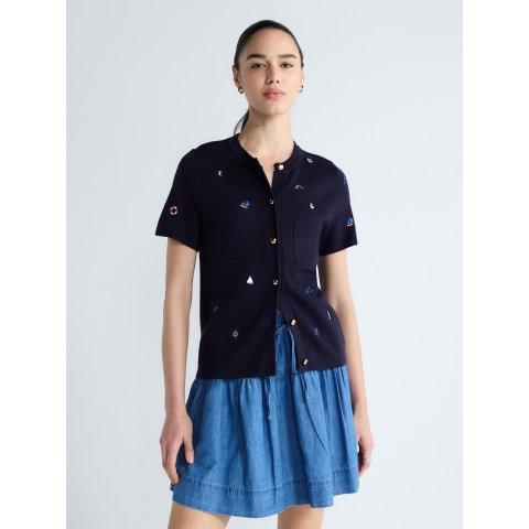 Women s and Plus Embroidered Short Sleeve Cardigan Sweater XS-4X