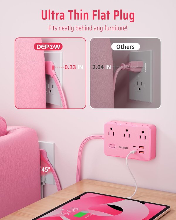 DEPOW Power Strip 6 Outlets 5FT Extension Cord 1050J with 4 USB