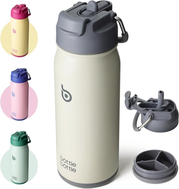 BOTTLE BOTTLE 16oz Stainless Steel Insulated Sports Water Bottle with Straw Gray