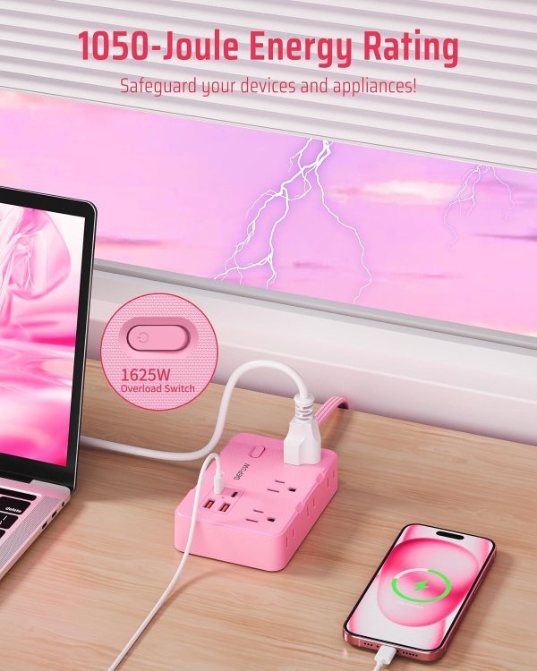 DEPOW Power Strip 6 Outlets 5FT Extension Cord 1050J with 4 USB