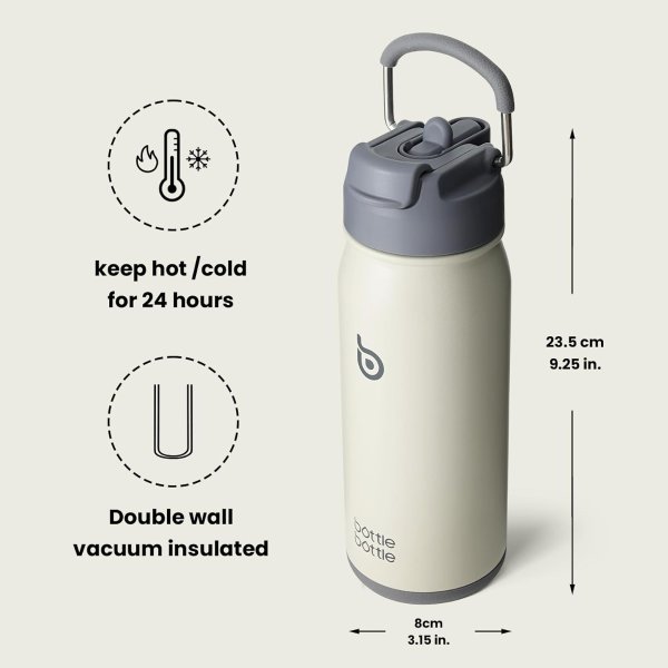 BOTTLE BOTTLE 16oz Stainless Steel Insulated Sports Water Bottle with Straw Gray