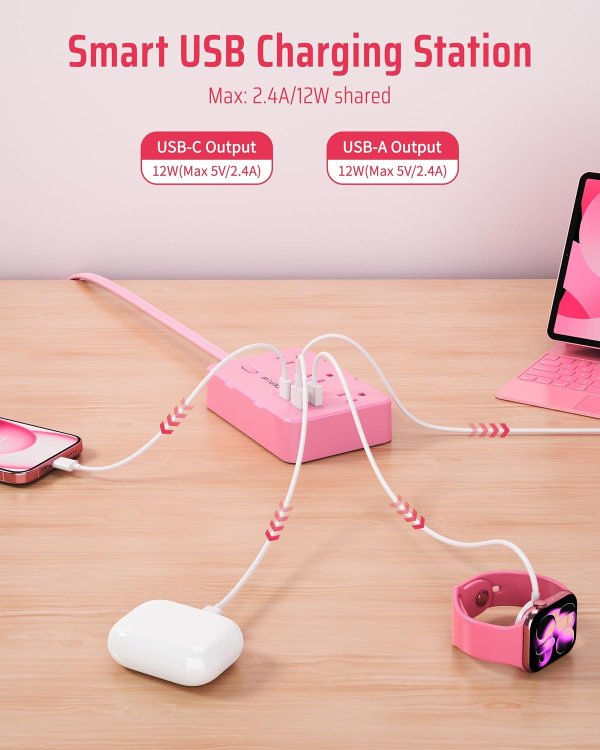 DEPOW Power Strip 6 Outlets 5FT Extension Cord 1050J with 4 USB
