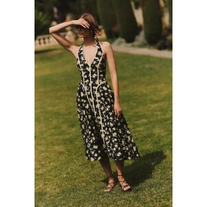 Anthropologie  挂脖V领中长连衣裙