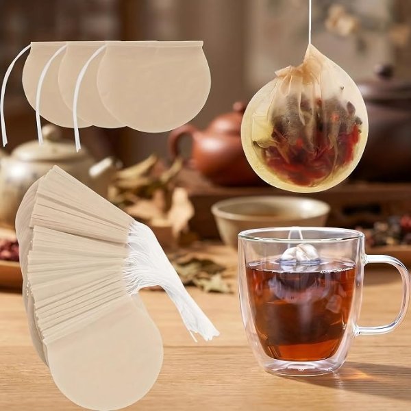 100-Piece Disposable Drawstring Tea Filter Bags Natural Empty Pouches for Loose Leaf, Soup & Spices