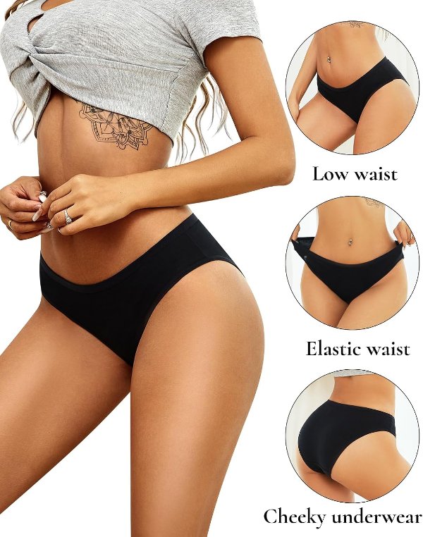 ALL OF SHE Women’s Cotton Hipster Panties Breathable Cheeky Bikini 6 Pack S-XXL