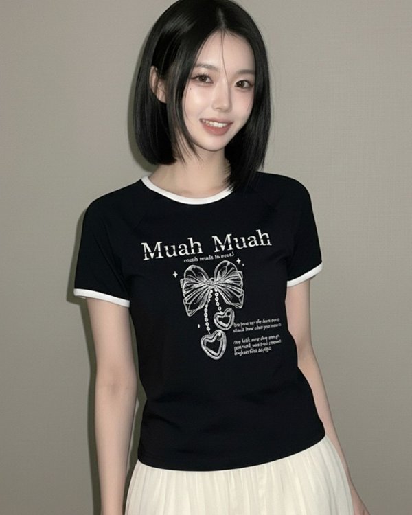 MUAHMUAH 拉格伦拼色短袖短款T恤 3色