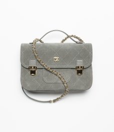 Backpack Suede Calfskin Gold-Tone Metal Dark Gray