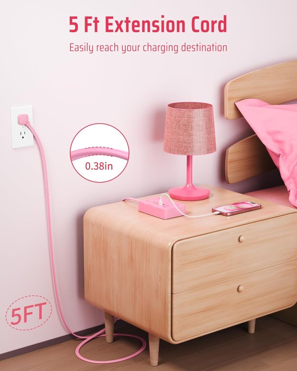 DEPOW Power Strip 6 Outlets 5FT Extension Cord 1050J with 4 USB