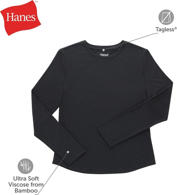 Hanes Women's Supersoft Bamboo Viscose Long Sleeve Underscrub Shirt