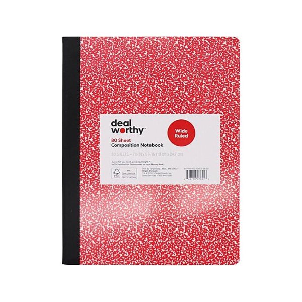 Dealworthy 80-Sheet Composition Book College or Wide Ruled