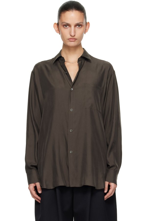 ssstein Brown Cupro Twill Oversized LS Shirt